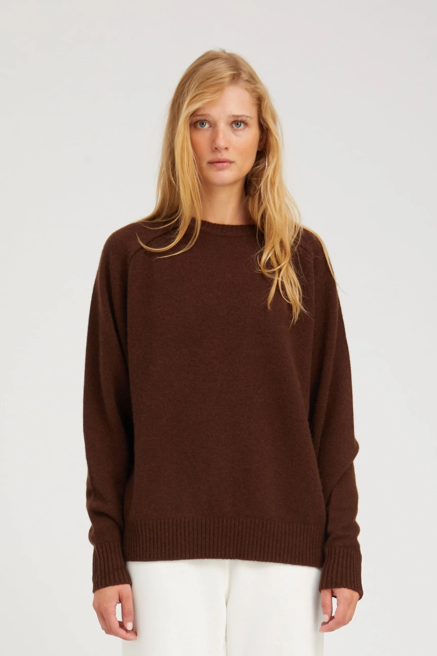 Mocha Cashmere Boyfriend Sweater sold by SPRWMN