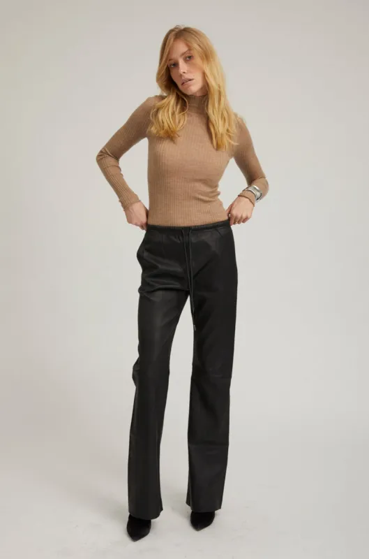 Black Leather Straight Leg Pants sold by SPRWMN