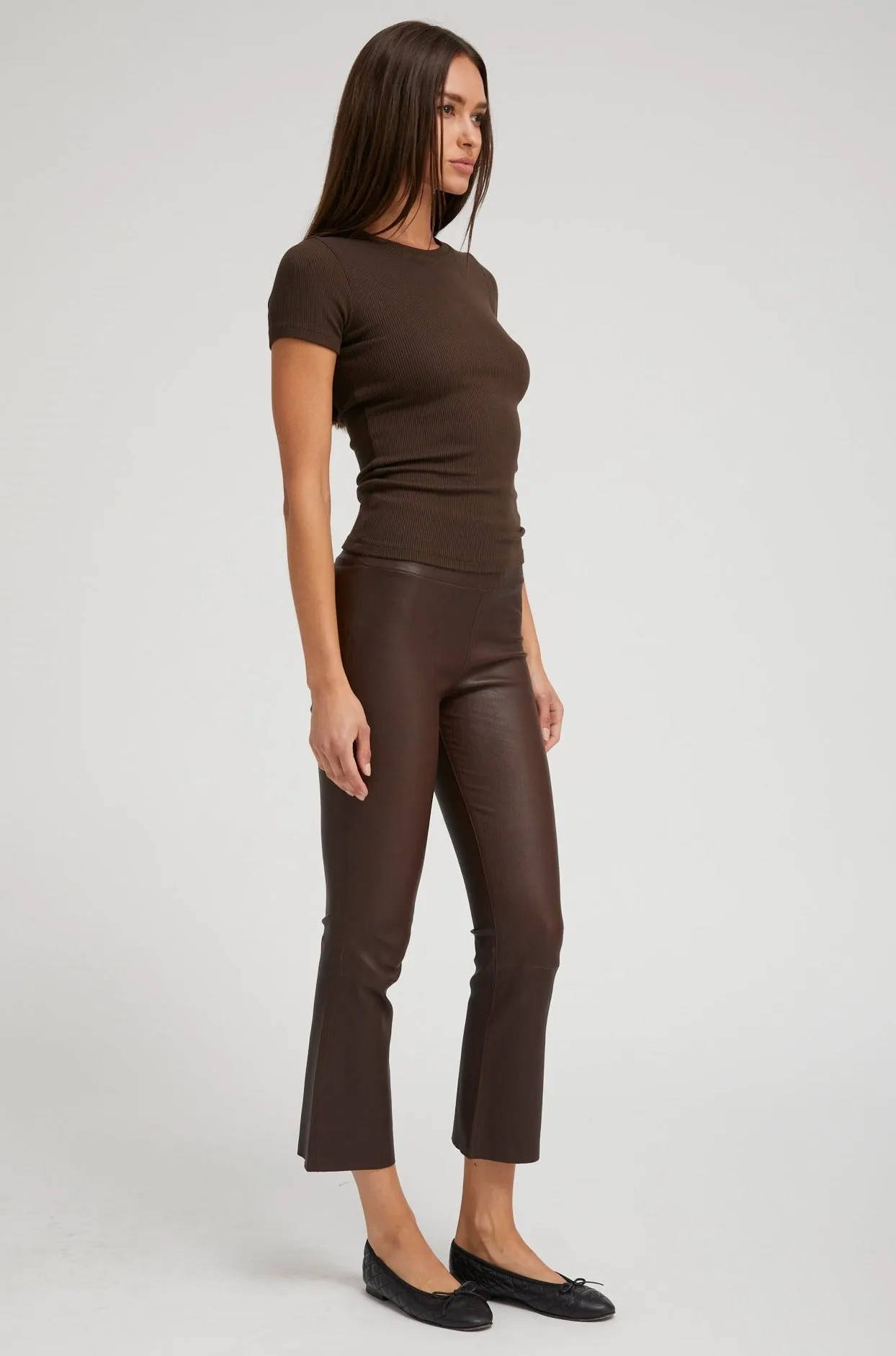Dark Chocolate Leather Crop Flare sold by SPRWMN product image thumbnail 4