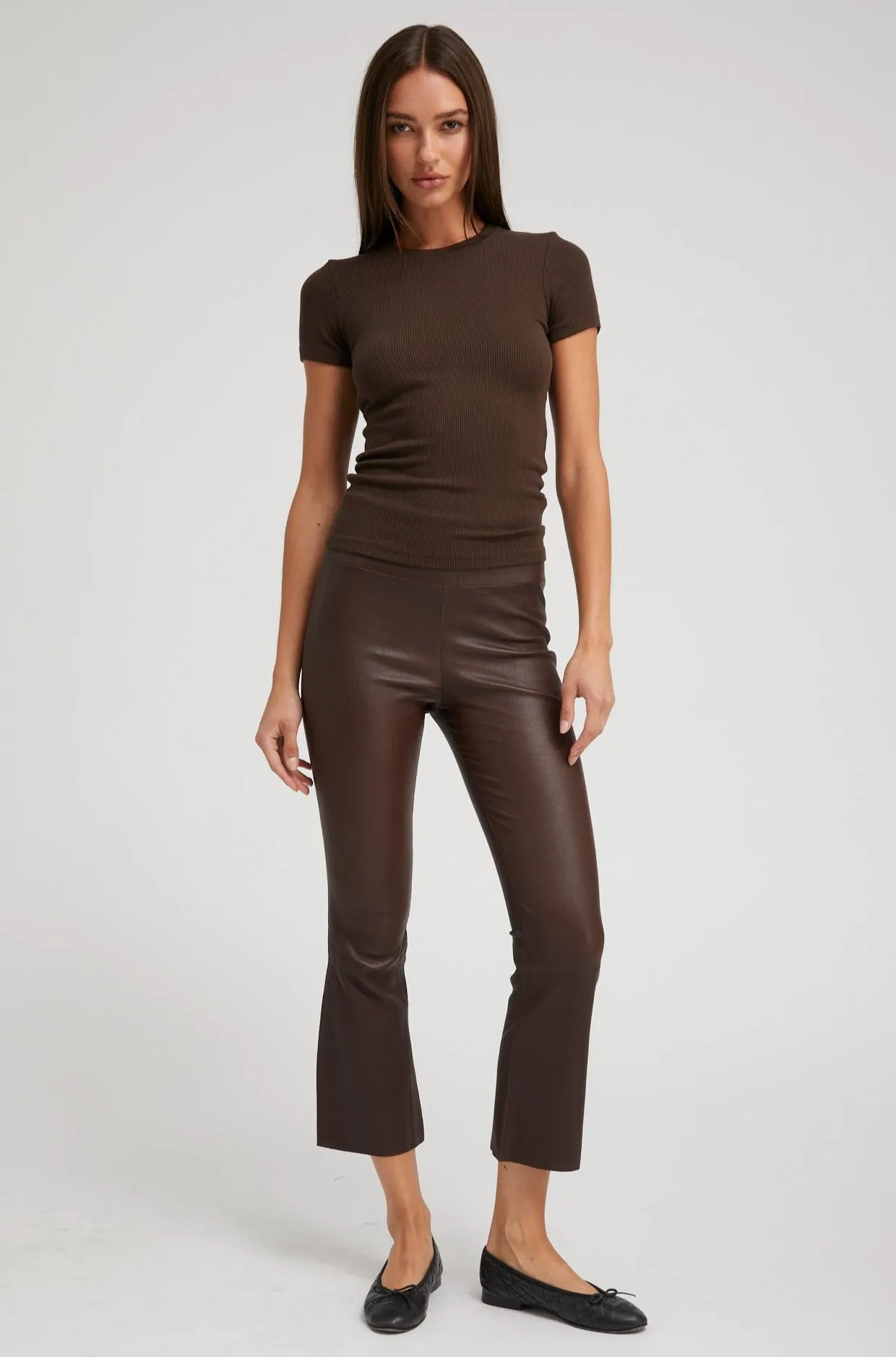 Dark Chocolate Leather Crop Flare sold by SPRWMN product image thumbnail 3