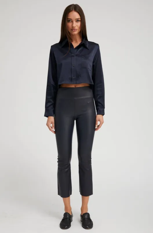 Navy Leather Crop Flare sold by SPRWMN