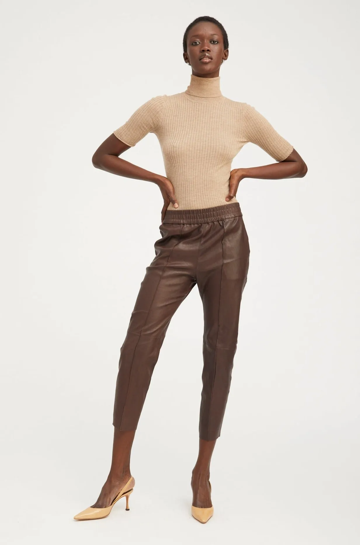 Dark Chocolate Leather Joggers sold by SPRWMN product image thumbnail 2