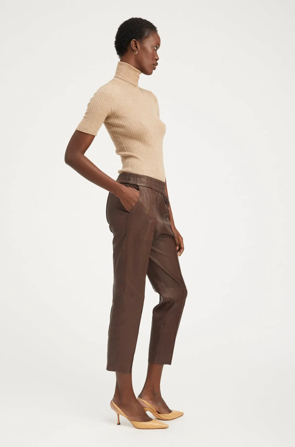 Dark Chocolate Leather Joggers sold by SPRWMN product image thumbnail 4