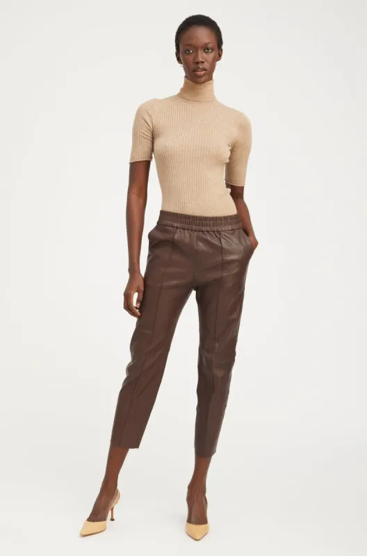 Dark Chocolate Leather Joggers sold by SPRWMN