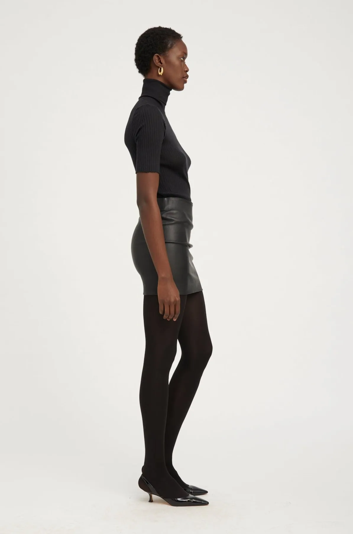 Black Leather Classic Mini Skirt sold by SPRWMN product image thumbnail 3
