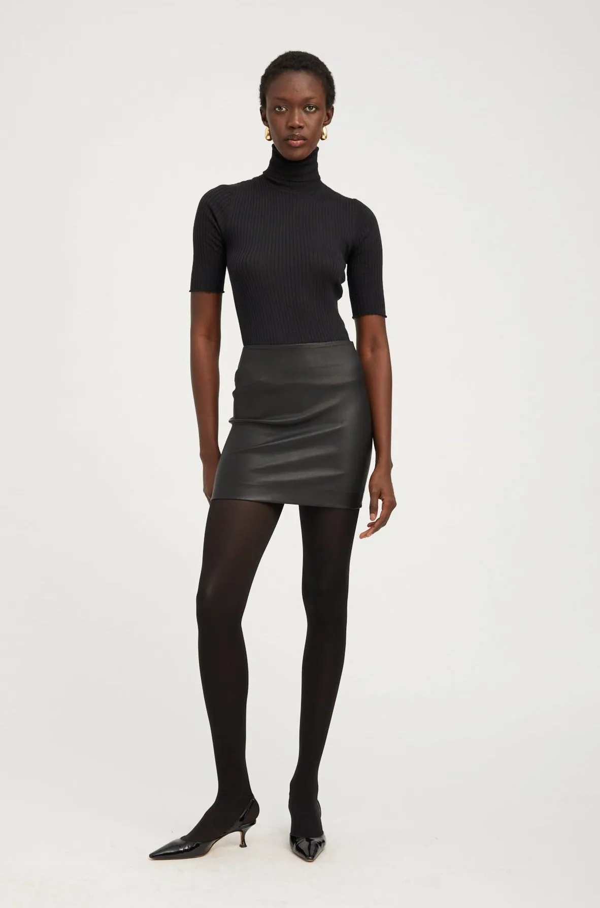 Black Leather Classic Mini Skirt sold by SPRWMN