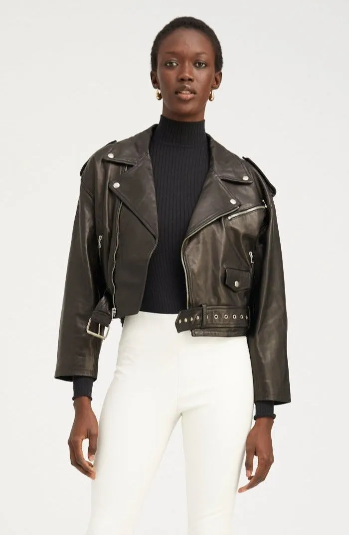Leather Lace-Up Eyelet Moto Jacket sold by SPRWMN product image thumbnail 4