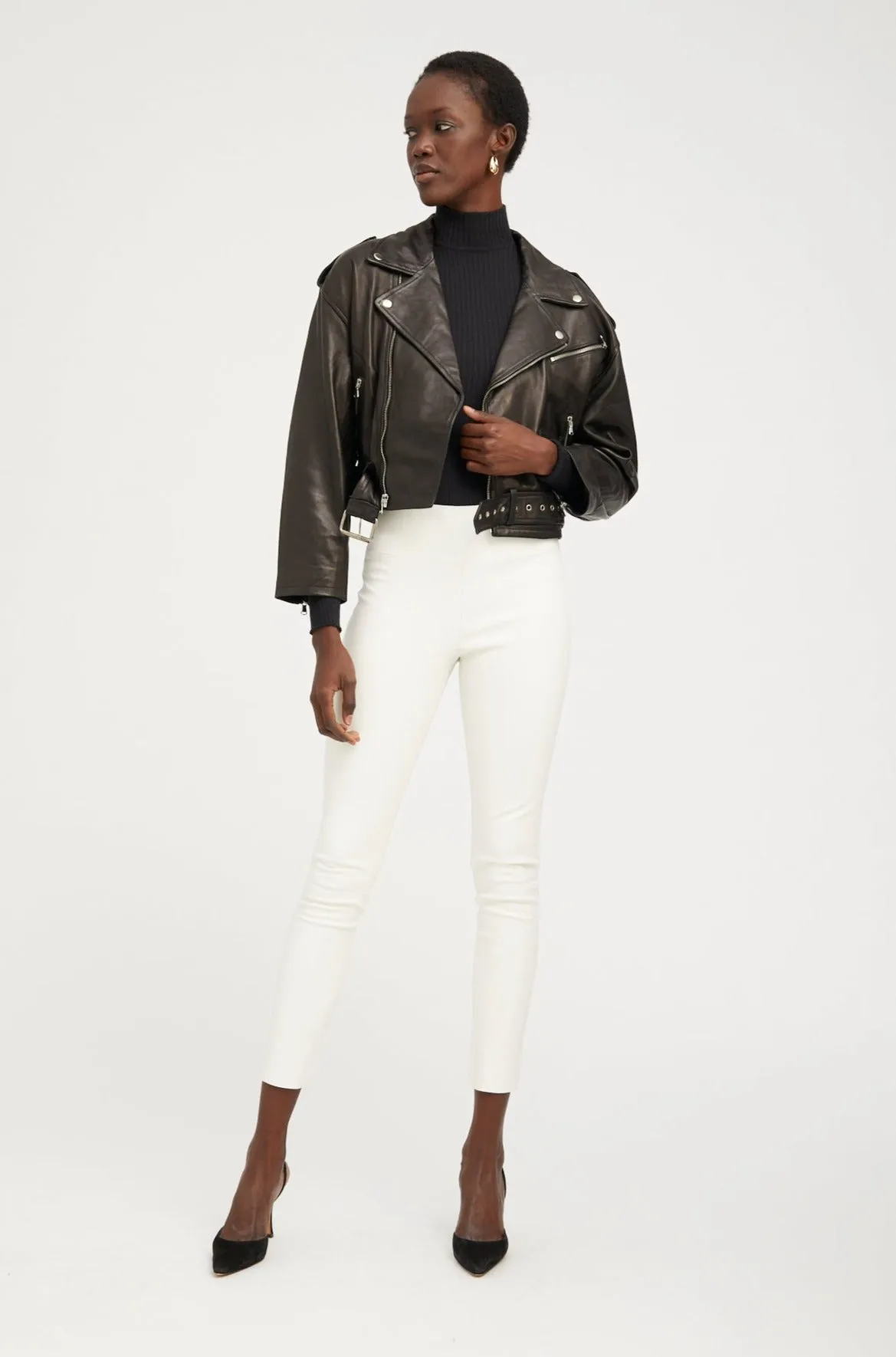Leather Lace-Up Eyelet Moto Jacket sold by SPRWMN product image thumbnail 5
