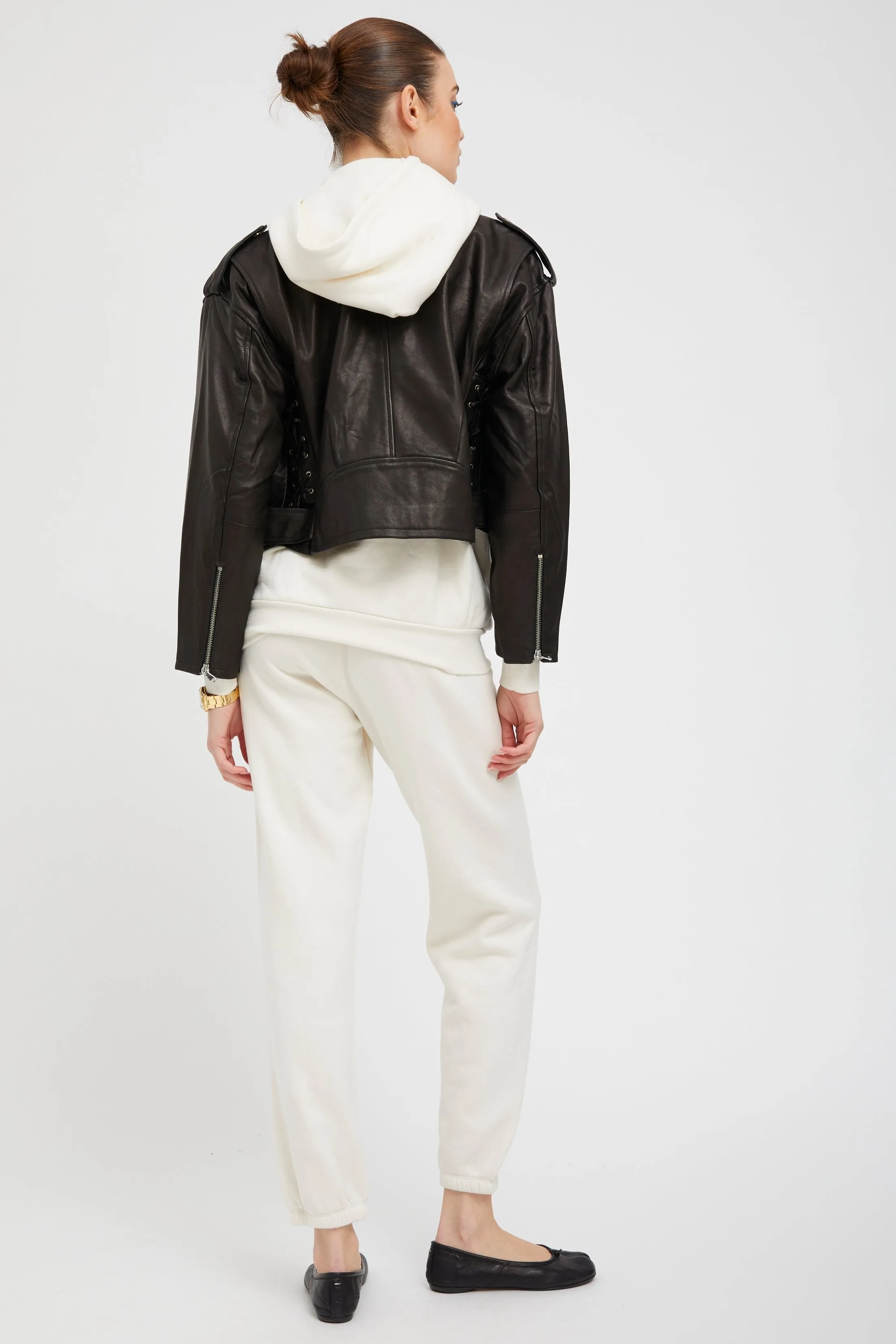 Leather Lace-Up Eyelet Moto Jacket sold by SPRWMN product image thumbnail 3