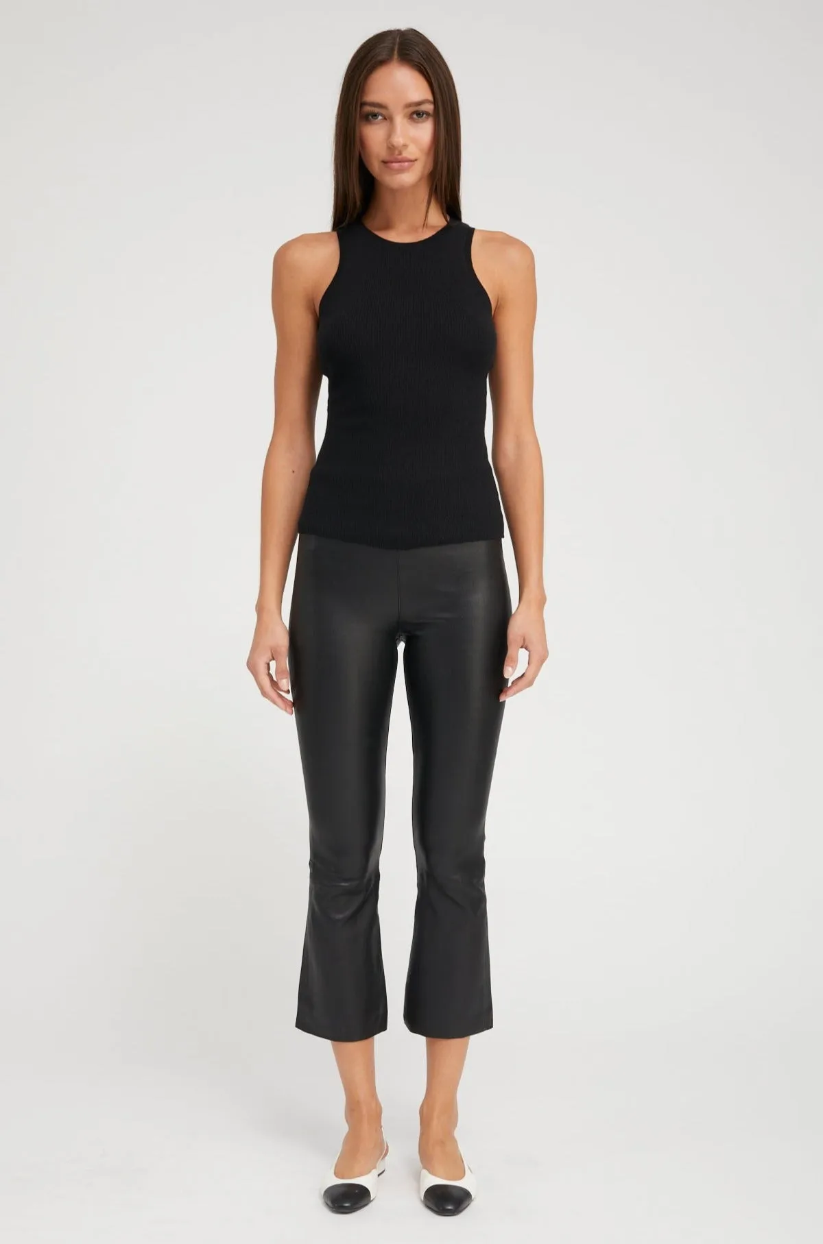 Black Leather Crop Flare sold by SPRWMN