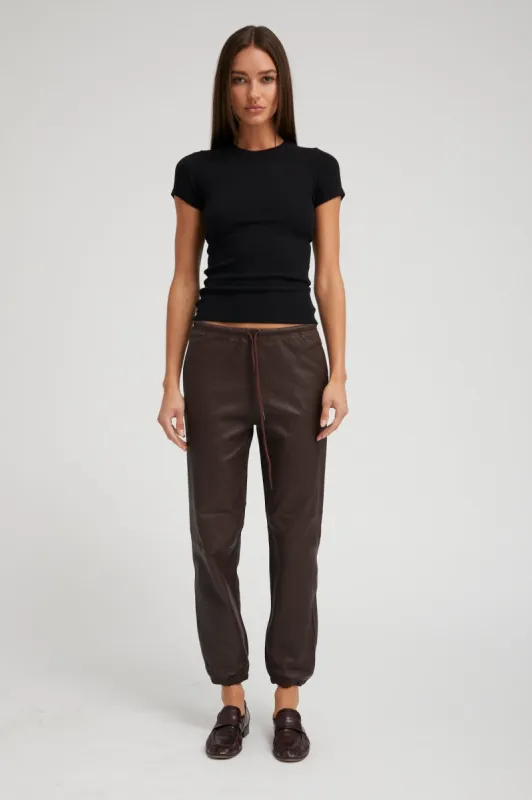 Dark Chocolate Leather Sweatpants sold by SPRWMN