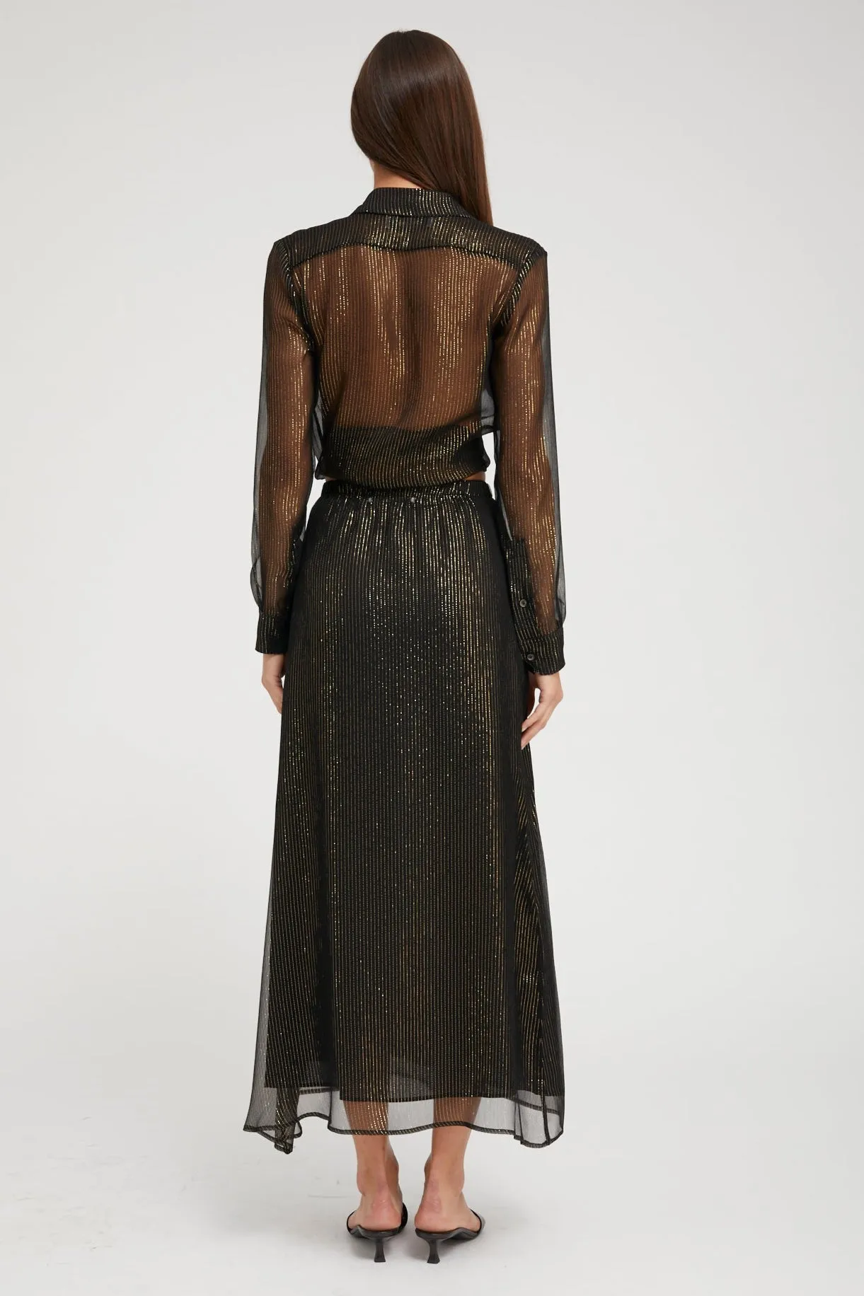 Black and Gold Silk Bias Maxi Skirt sold by SPRWMN product image thumbnail 3