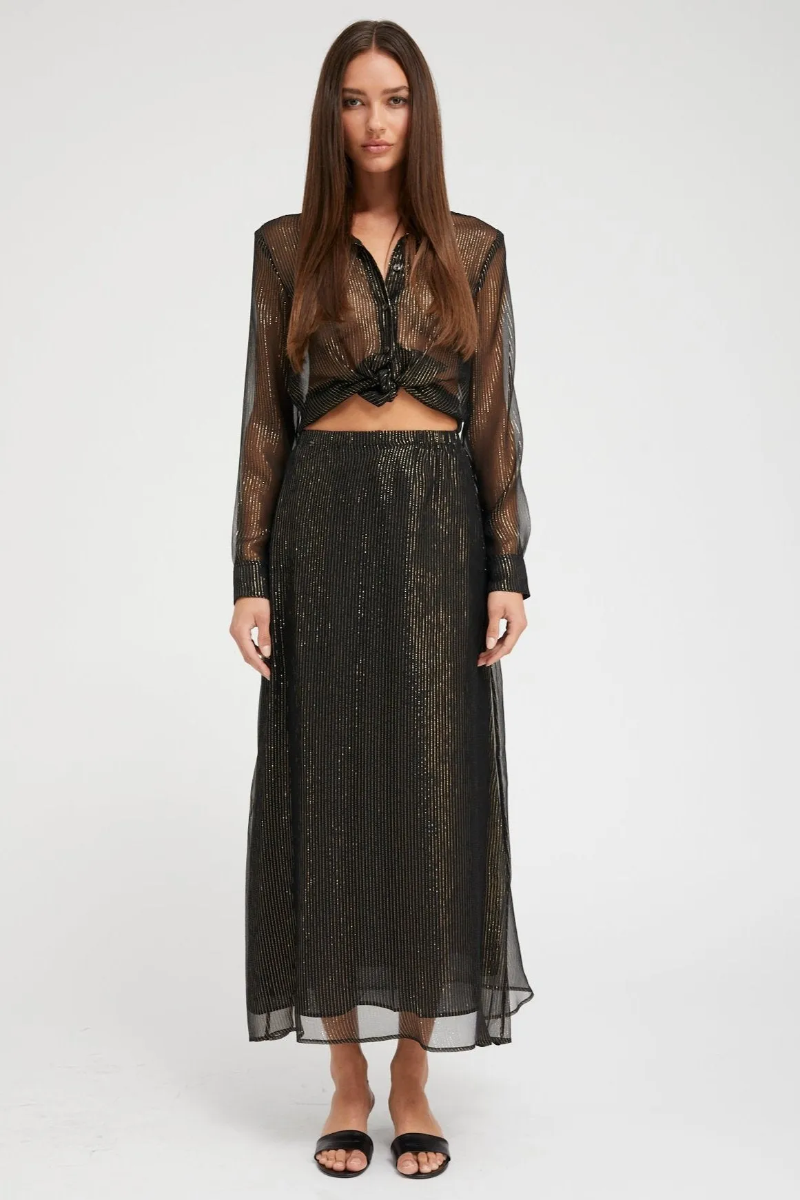 Black and Gold Silk Bias Maxi Skirt sold by SPRWMN