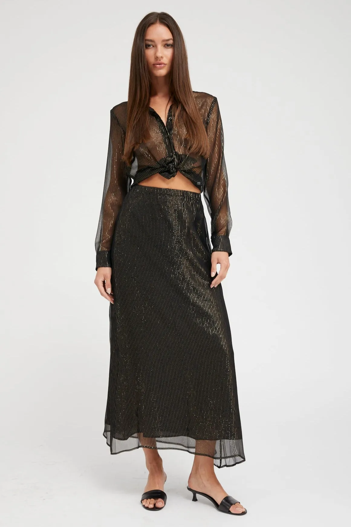 Black and Gold Silk Bias Maxi Skirt sold by SPRWMN product image thumbnail 2