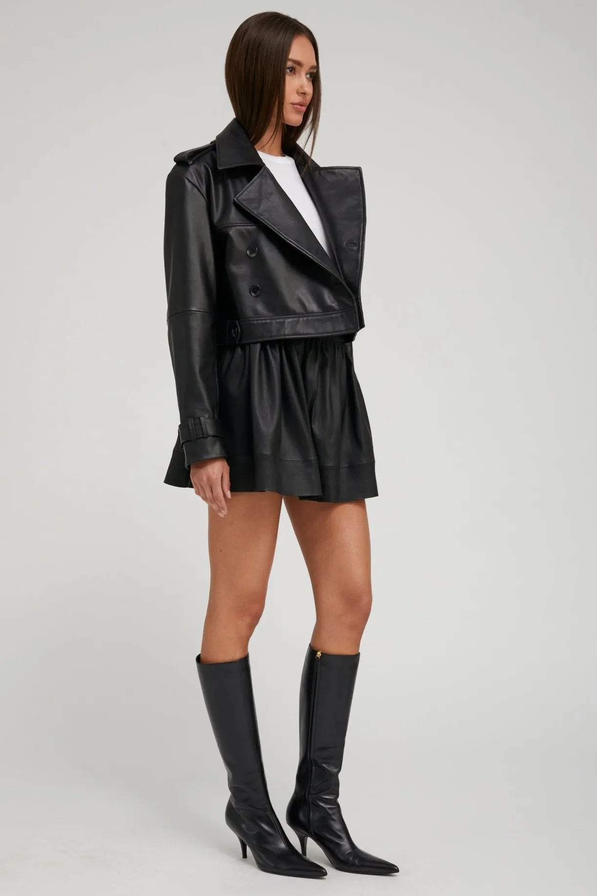 Black Leather Cropped Trench sold by SPRWMN product image thumbnail 2