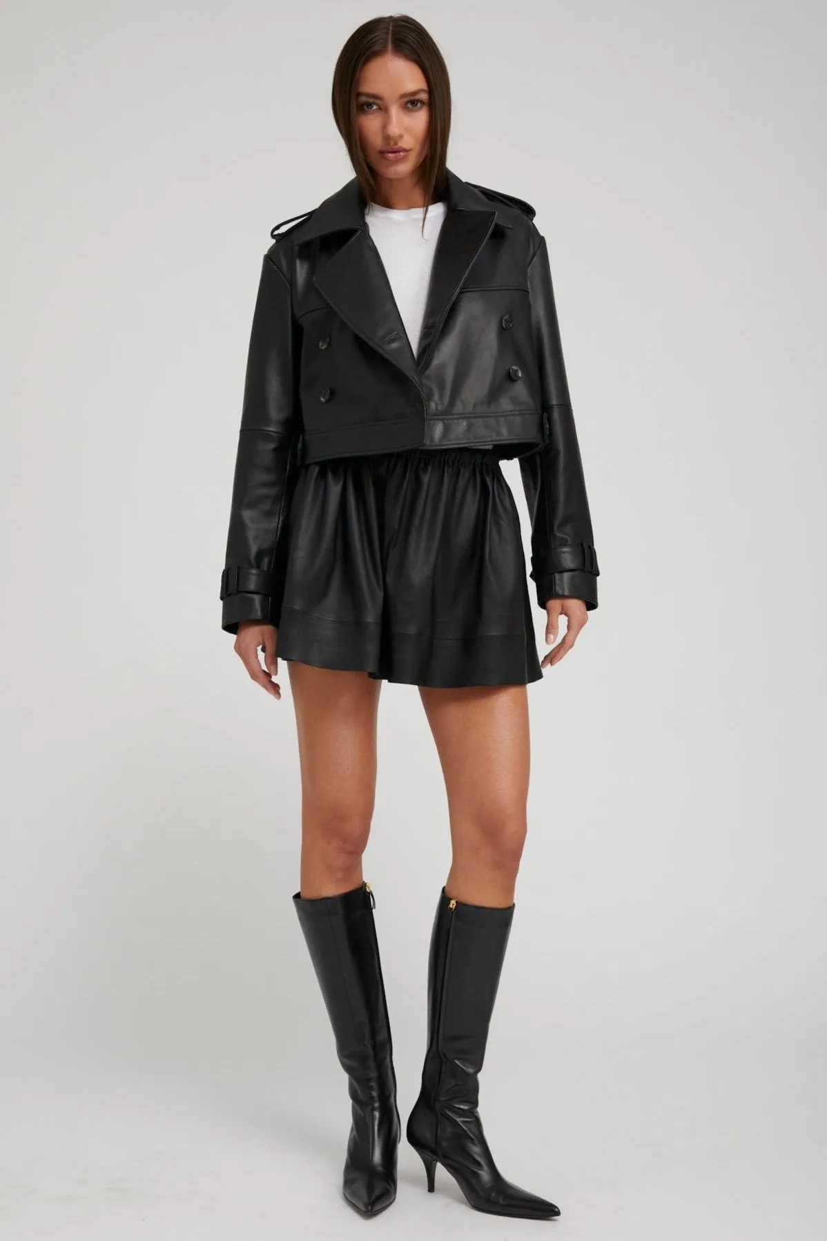 Black Leather Cropped Trench sold by SPRWMN