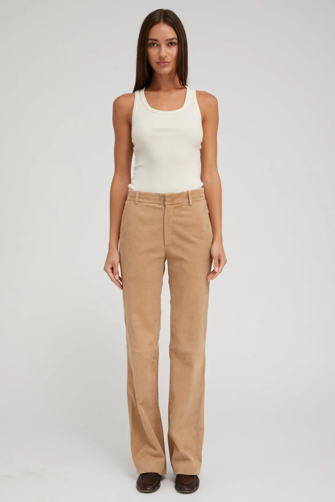 Sand Suede Classic Trousers sold by SPRWMN