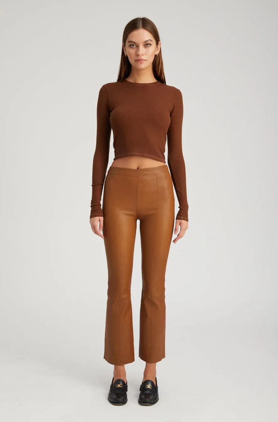 Walnut Leather Ankle Flare Pants with Princess Seams sold by SPRWMN product image thumbnail 2