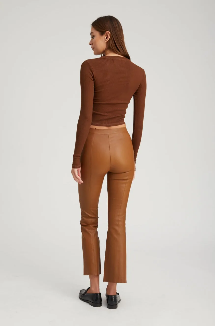Walnut Leather Ankle Flare Pants with Princess Seams sold by SPRWMN product image thumbnail 5
