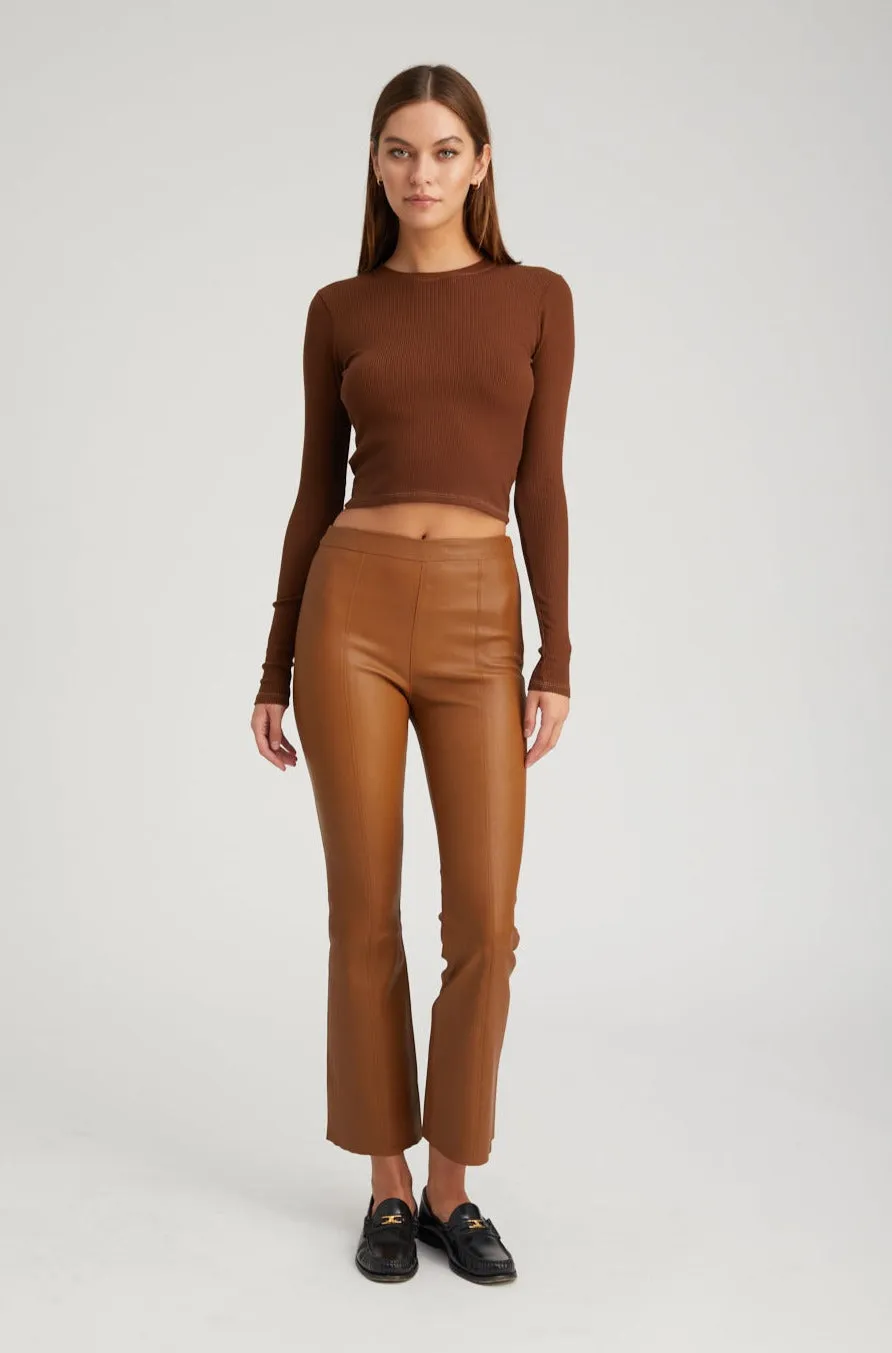 Walnut Leather Ankle Flare Pants with Princess Seams sold by SPRWMN