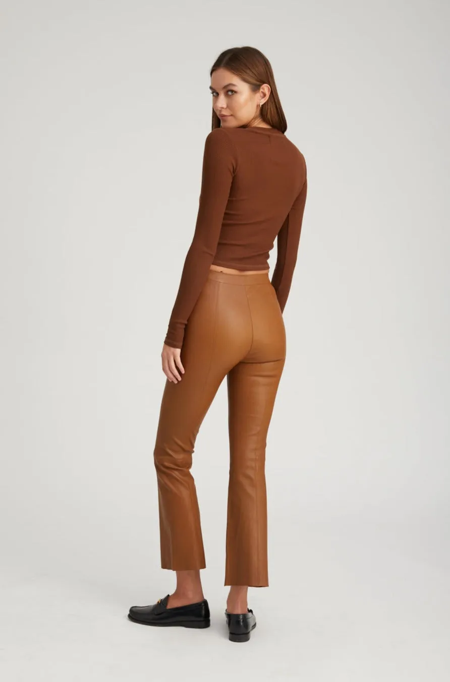 Walnut Leather Ankle Flare Pants with Princess Seams sold by SPRWMN product image thumbnail 3