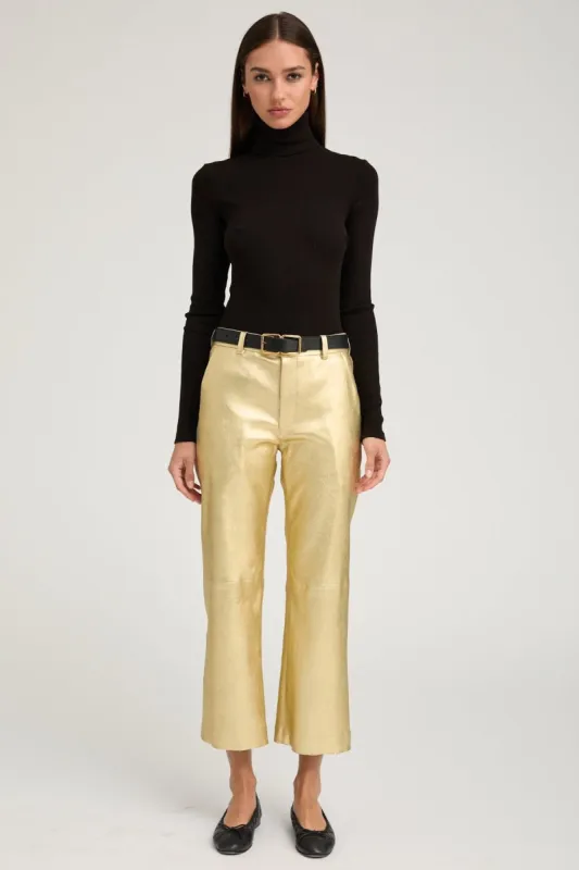 Metallic Gold Leather Cropped Trousers sold by SPRWMN