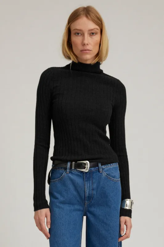 Black Heavy Cashmere Mock Neck sold by SPRWMN