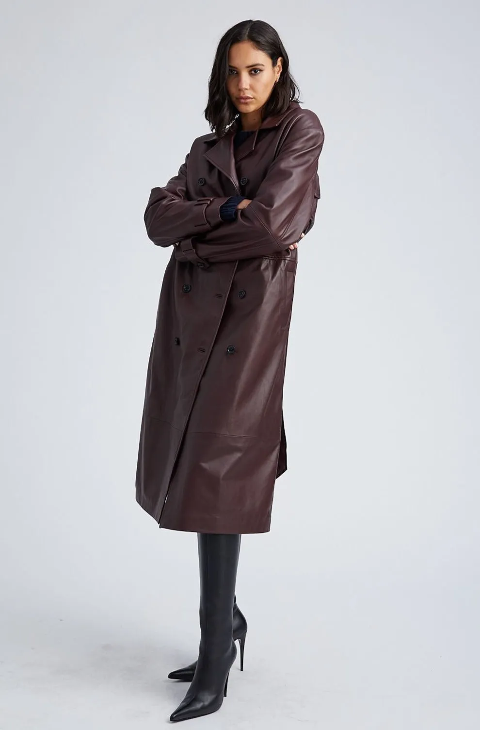 Belle de Jour Merlot Leather Oversized Trench sold by SPRWMN product image thumbnail 3