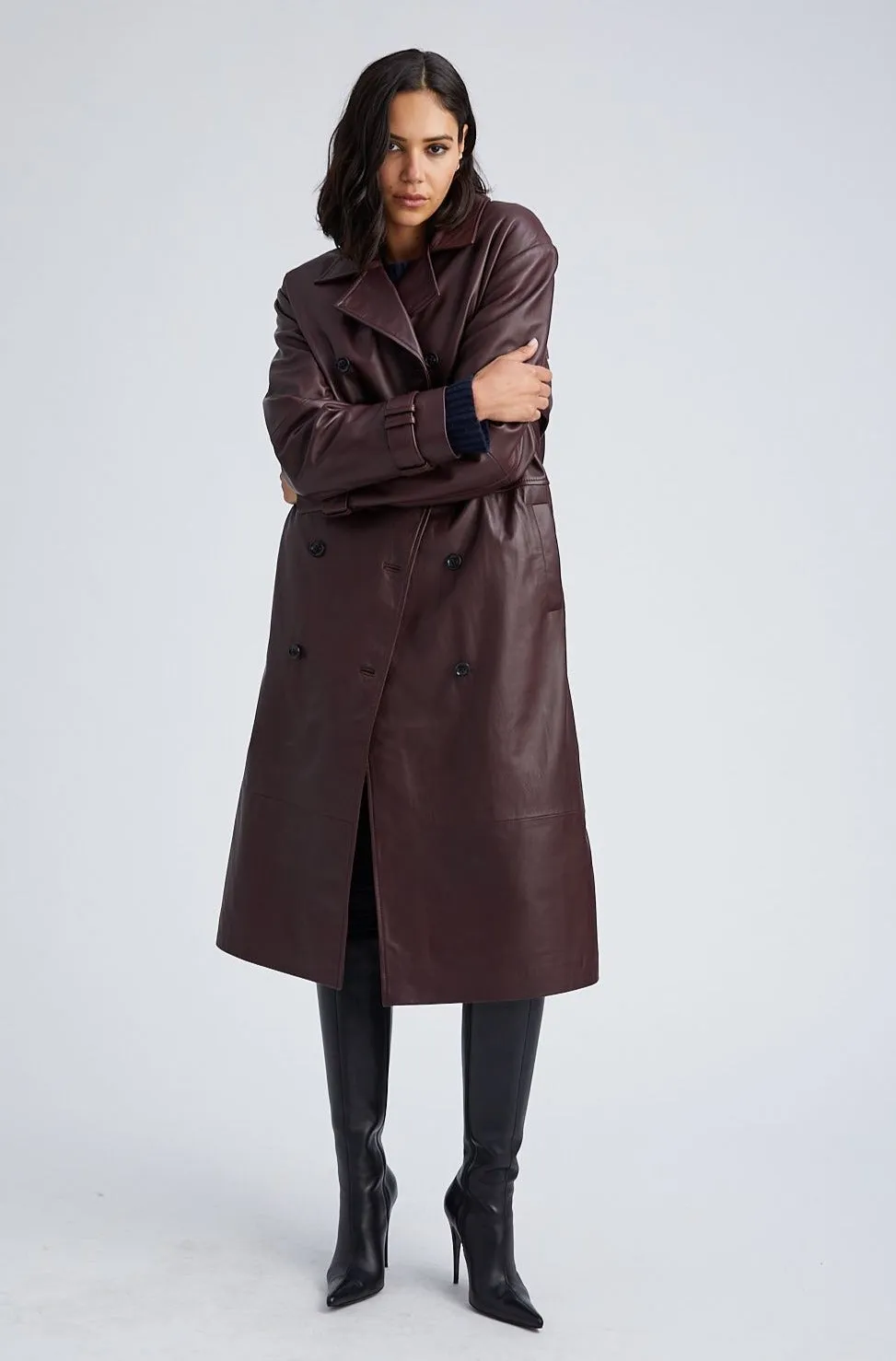 Belle de Jour Merlot Leather Oversized Trench sold by SPRWMN