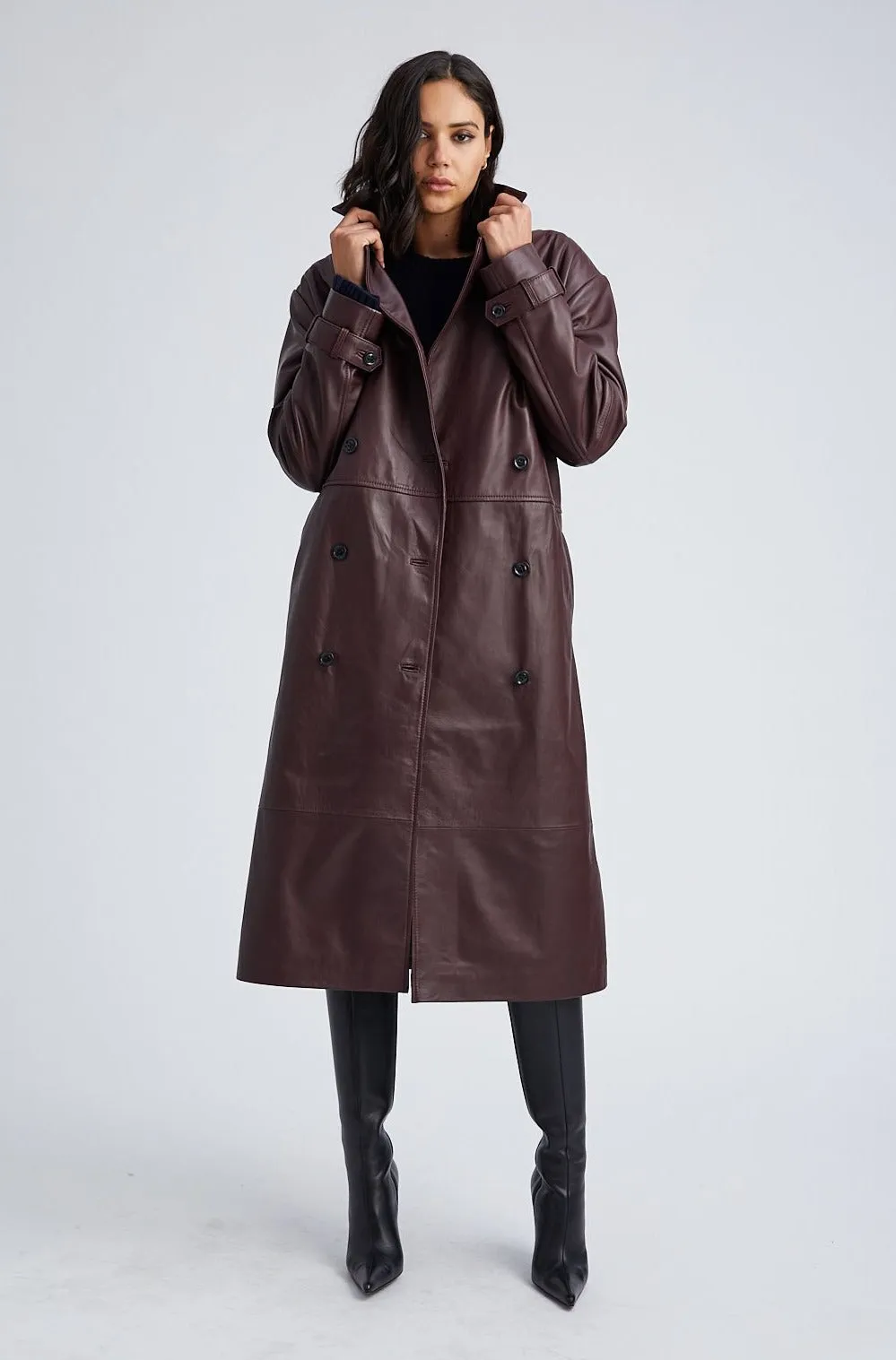 Belle de Jour Merlot Leather Oversized Trench sold by SPRWMN product image thumbnail 2