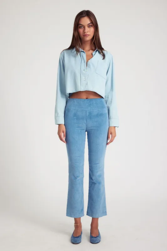Chambray Blue Corduroy Ankle Flare Pants PR sold by SPRWMN