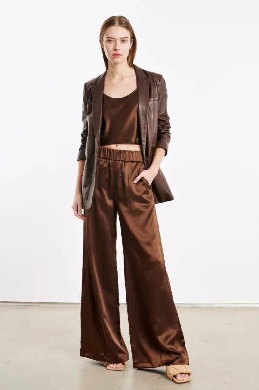 Dark Chocolate Silk Wide Leg Pintuck Pants PR sold by SPRWMN