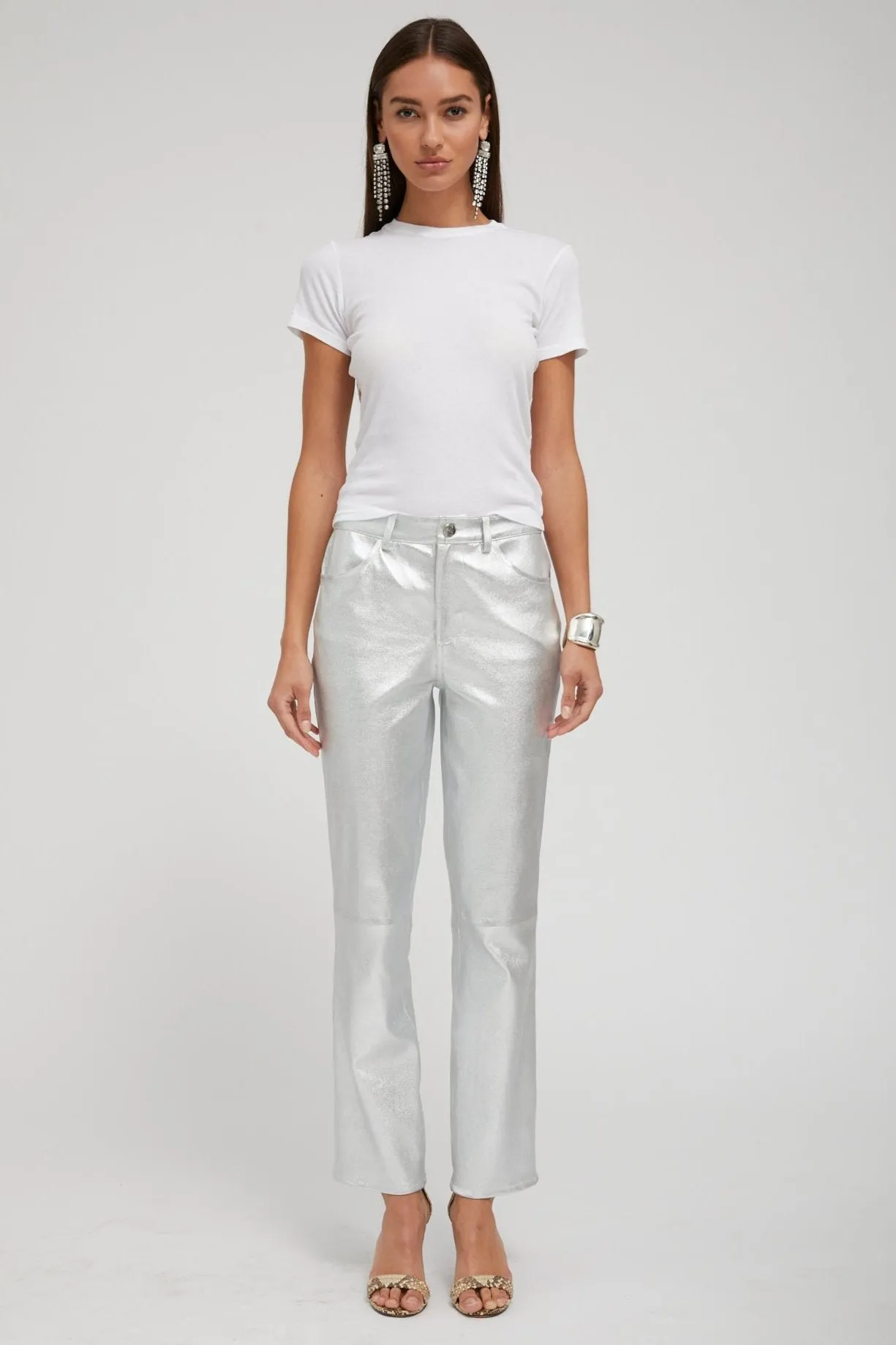 Metallic Silver 5 Pocket Ankle Slim Straight sold by SPRWMN