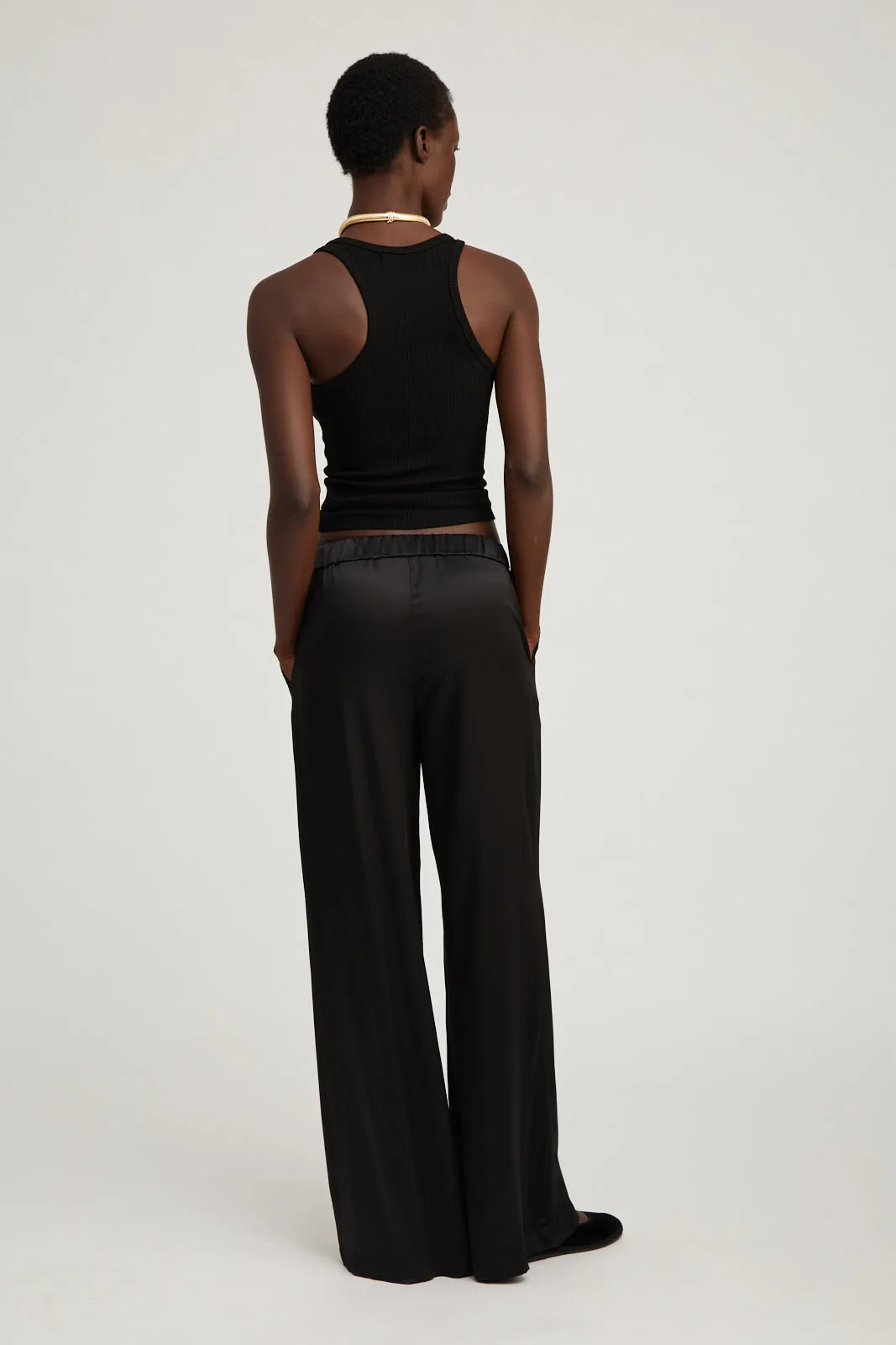 Black Silk Wide Leg Pintuck Pants PR sold by SPRWMN product image thumbnail 4