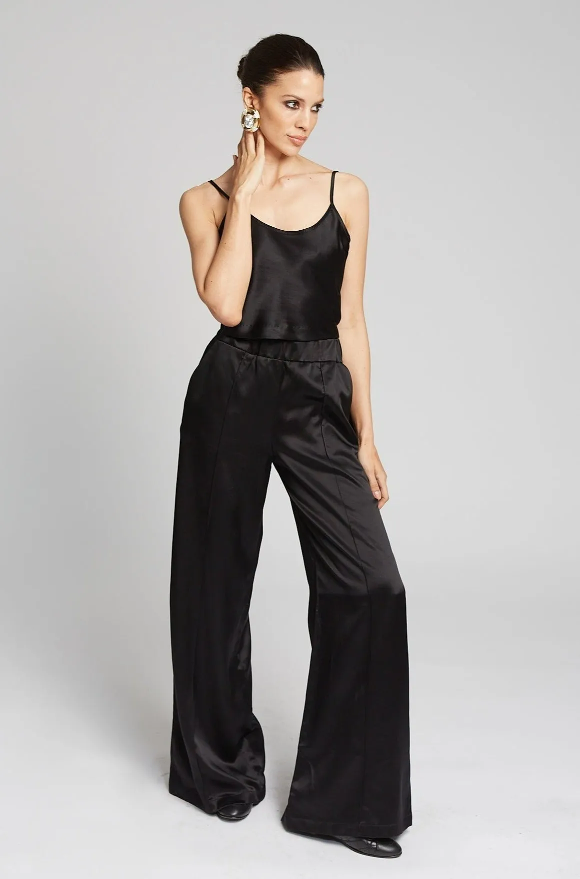 Black Silk Wide Leg Pintuck Pants PR sold by SPRWMN product image thumbnail 5
