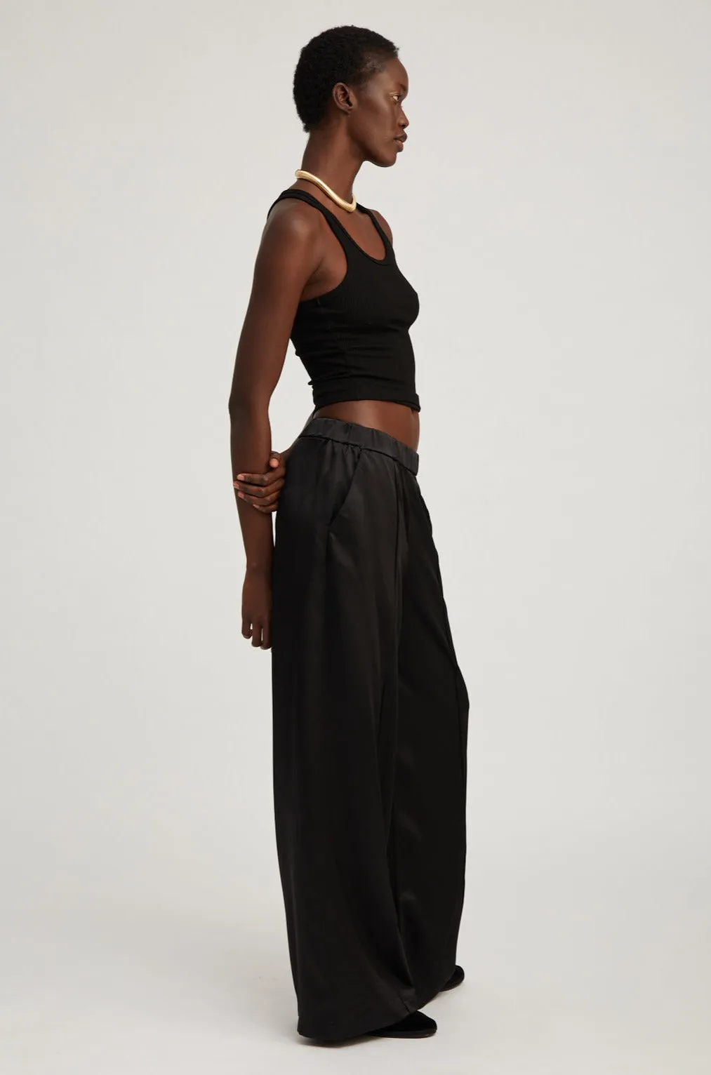 Black Silk Wide Leg Pintuck Pants PR sold by SPRWMN product image thumbnail 3