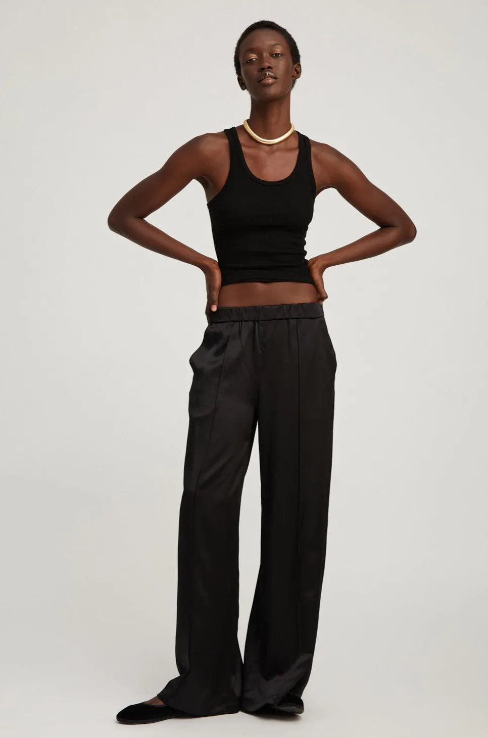 Black Silk Wide Leg Pintuck Pants PR sold by SPRWMN product image thumbnail 2