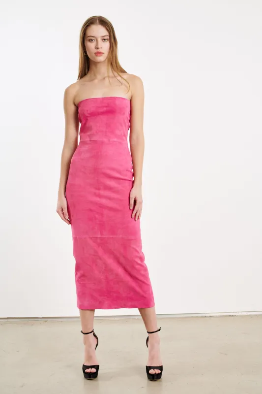 Hot Pink Leather Suede Tube Dress PR sold by SPRWMN