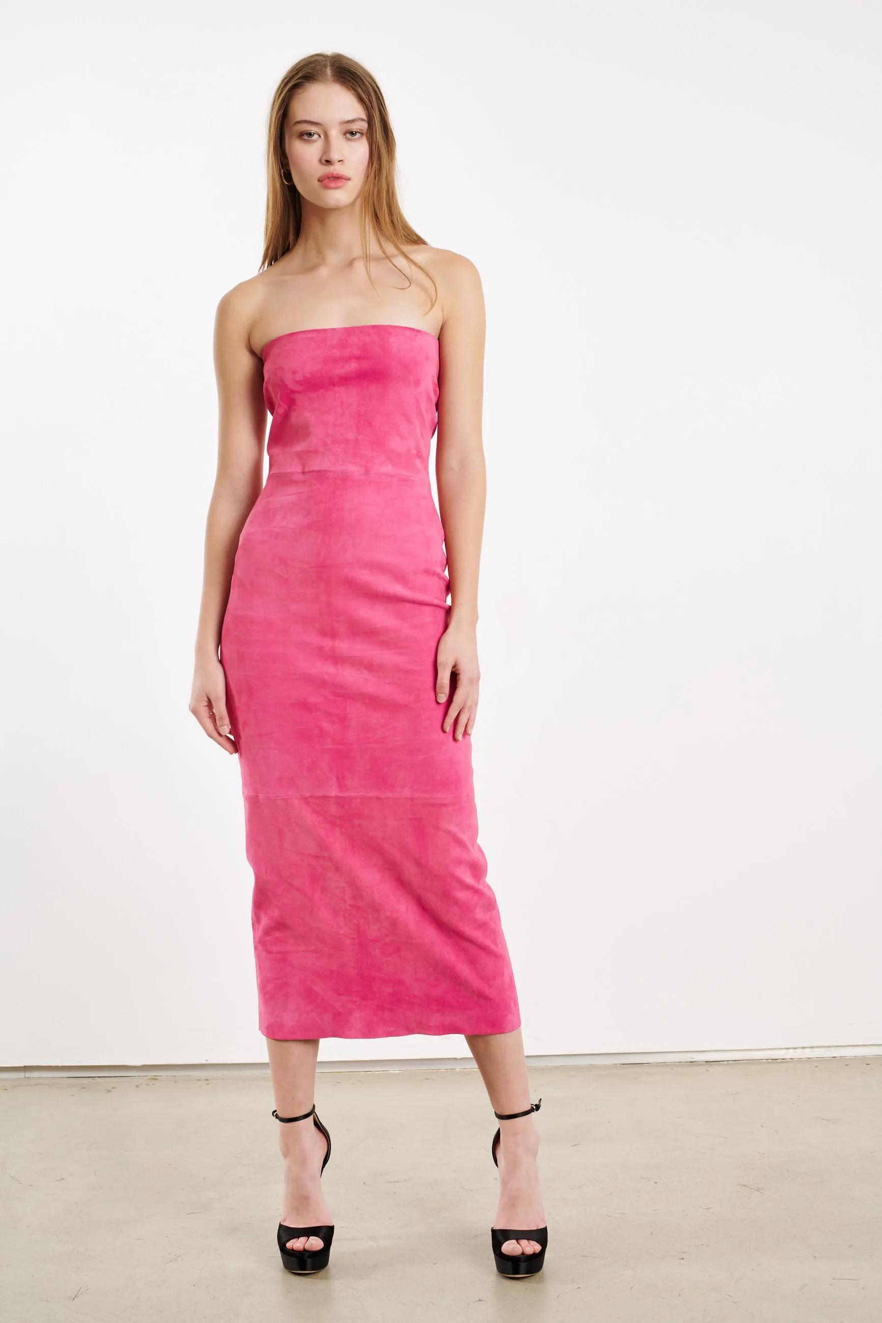 Hot Pink Leather Suede Tube Dress PR sold by SPRWMN