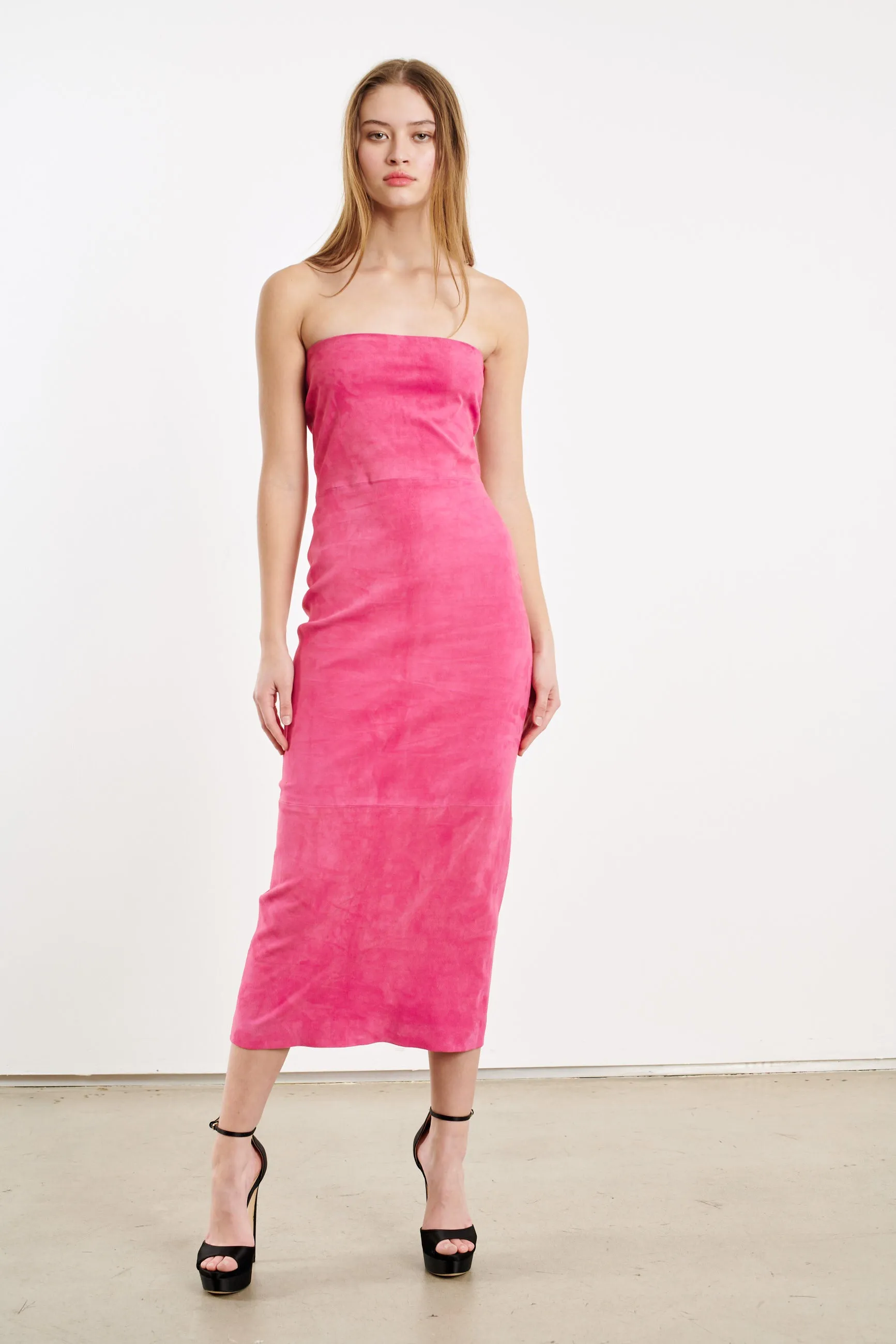Hot Pink Leather Suede Tube Dress PR sold by SPRWMN product image thumbnail 3
