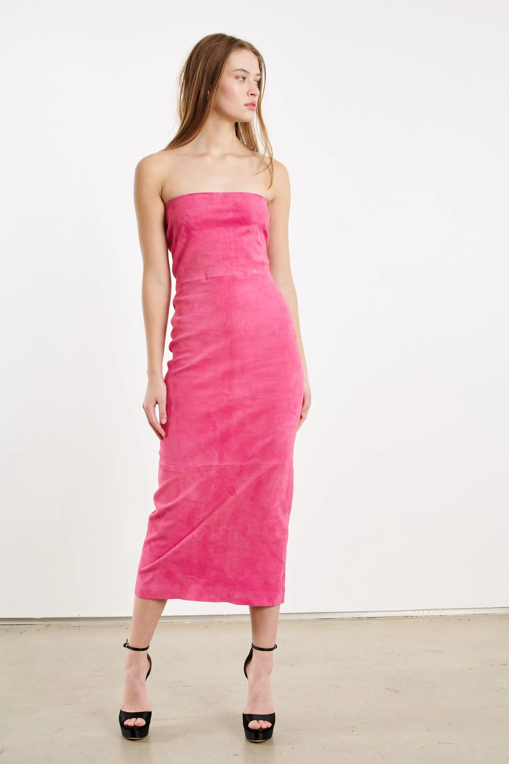 Hot Pink Leather Suede Tube Dress PR sold by SPRWMN product image thumbnail 4