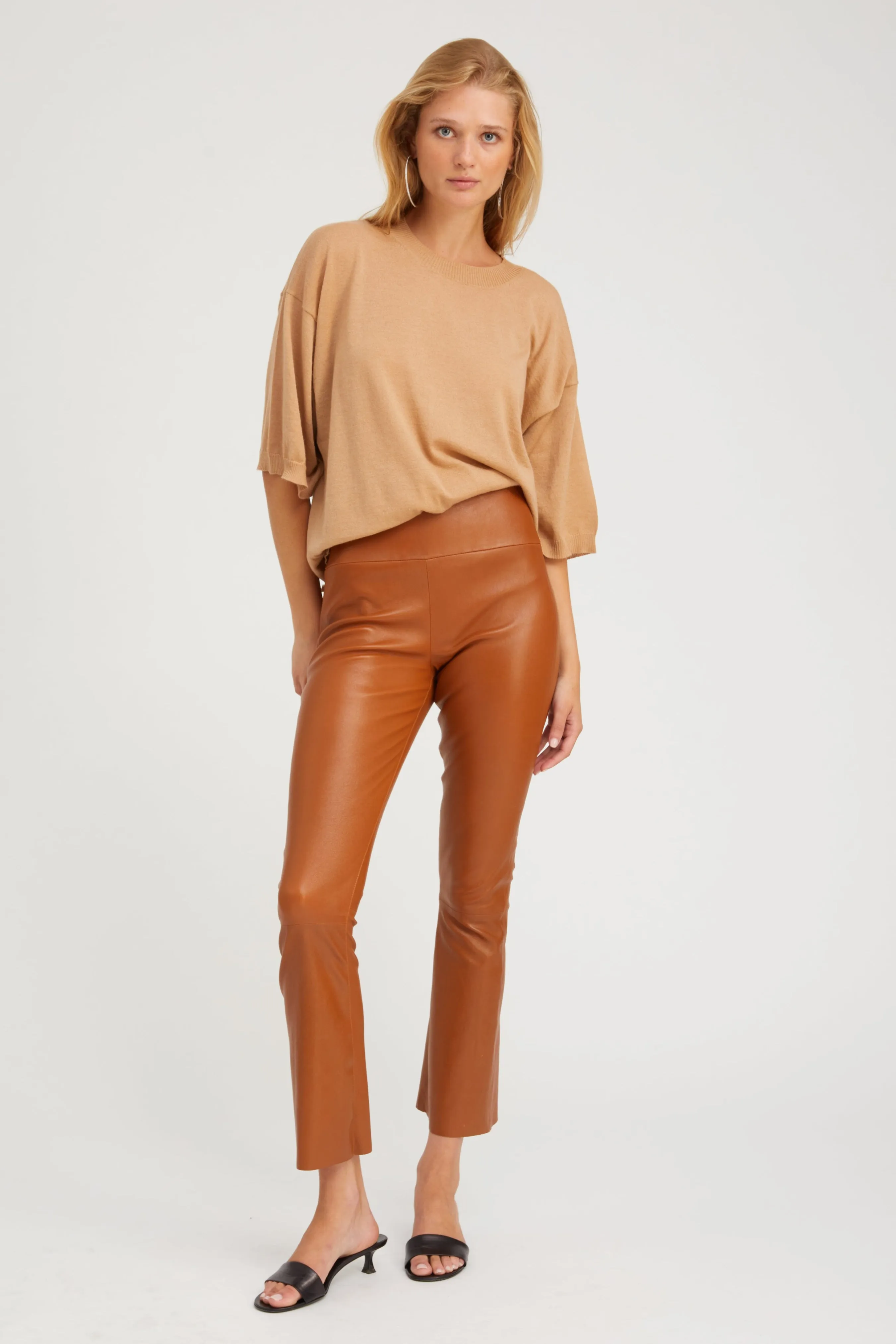 Chestnut Leather Ankle Flare sold by SPRWMN