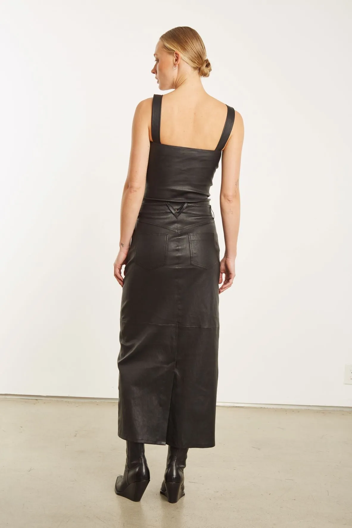 Black Leather 5 Pocket Long Skirt PR sold by SPRWMN product image thumbnail 3