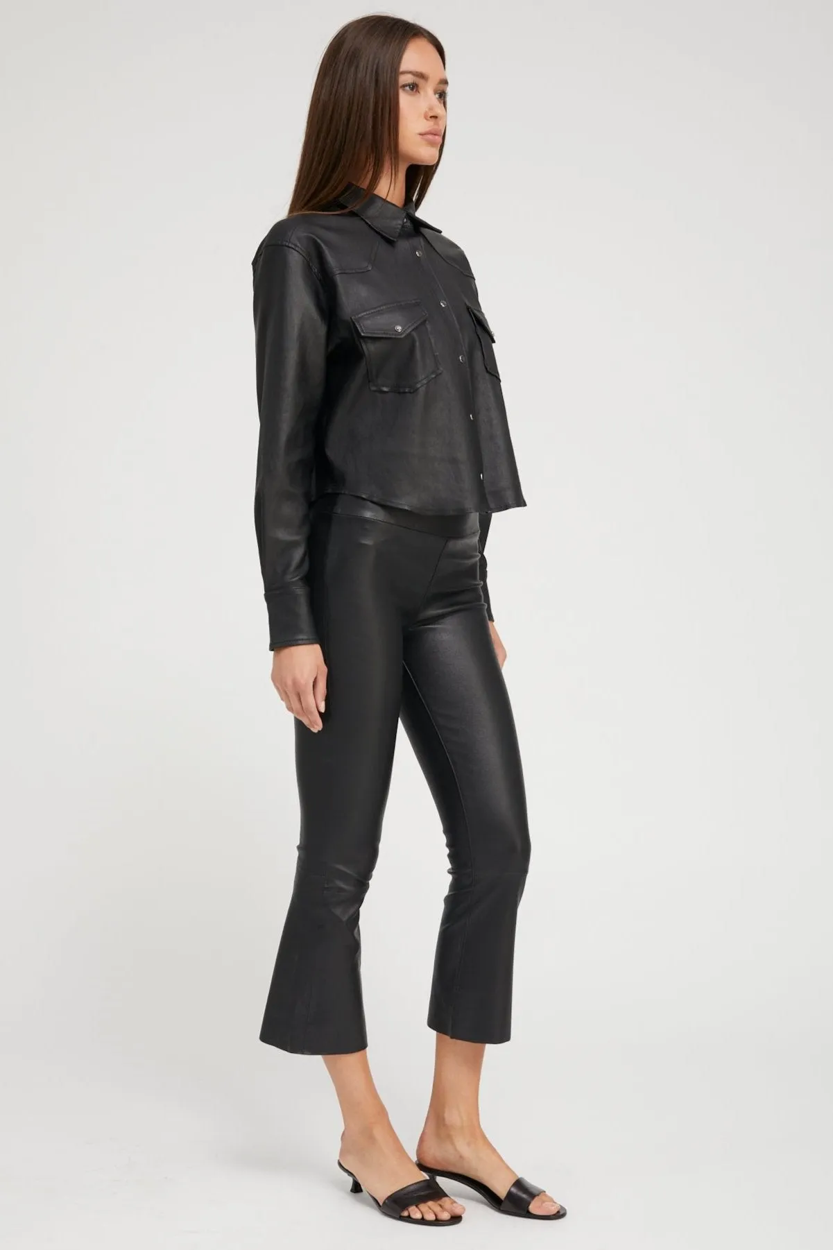 Black Leather Cropped Western Button Down PR sold by SPRWMN product image thumbnail 3