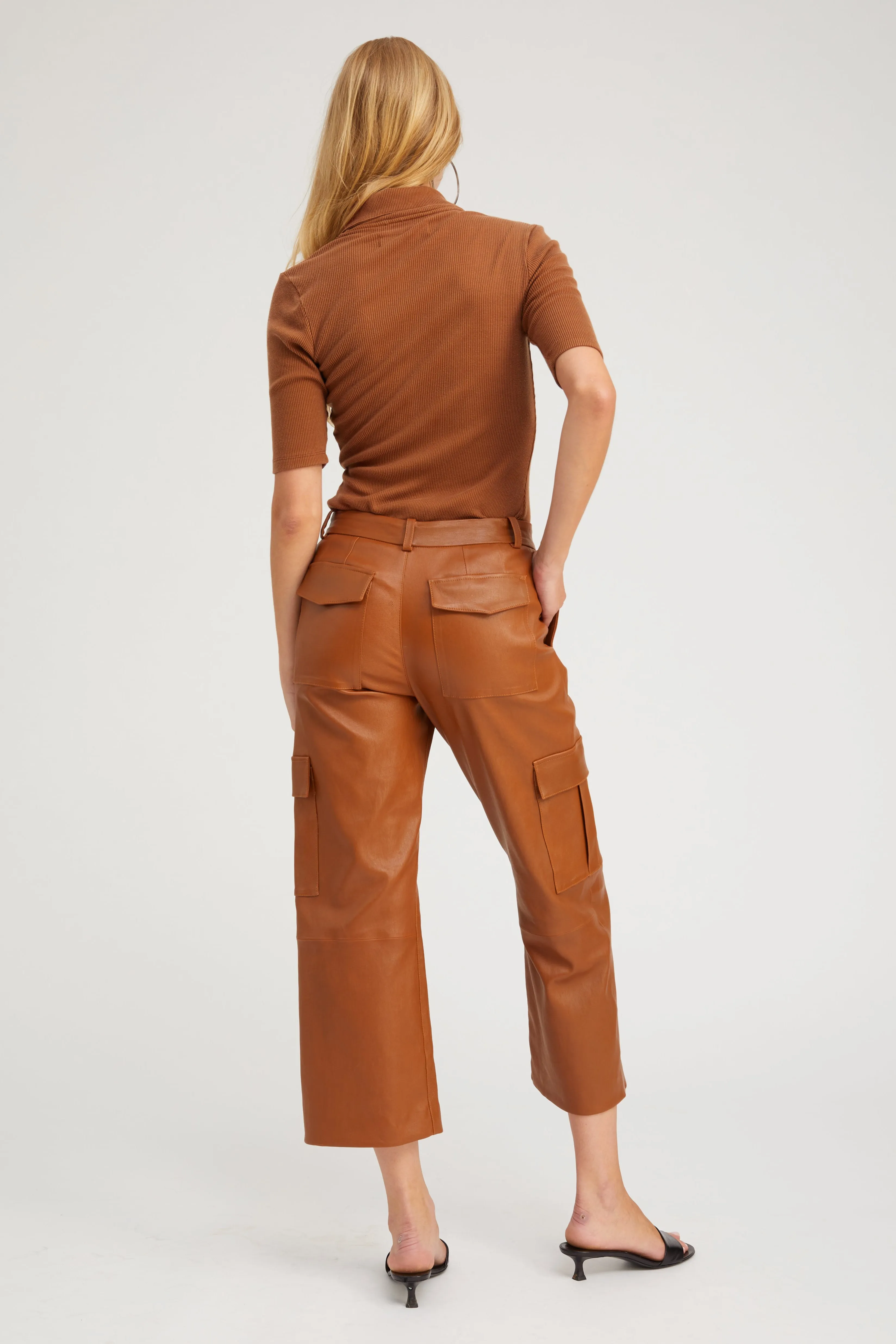 Chestnut Leather Cropped Cargo Trousers PR sold by SPRWMN product image thumbnail 4