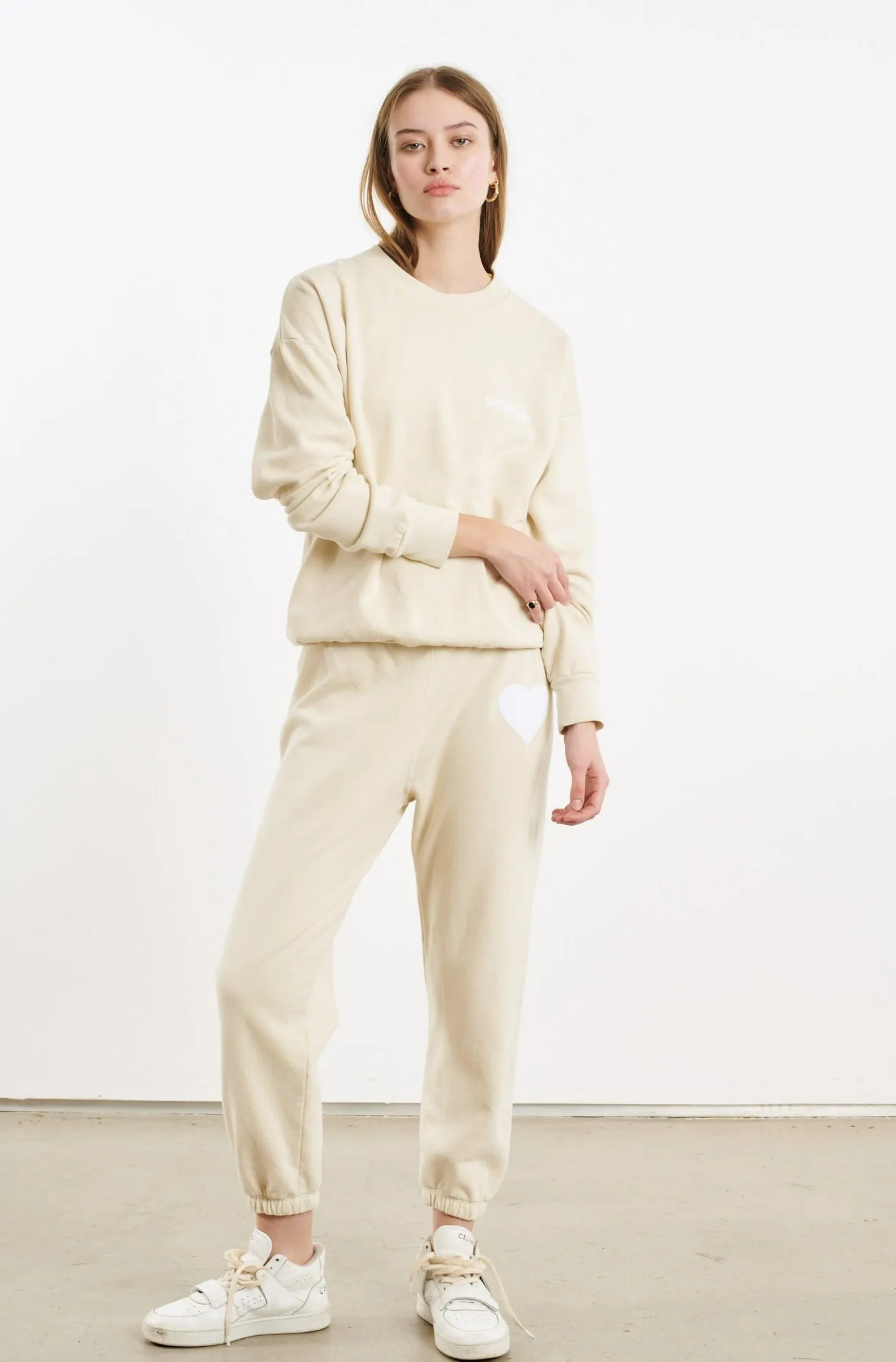 Cream Cotton Heart Sweatpant PR sold by SPRWMN