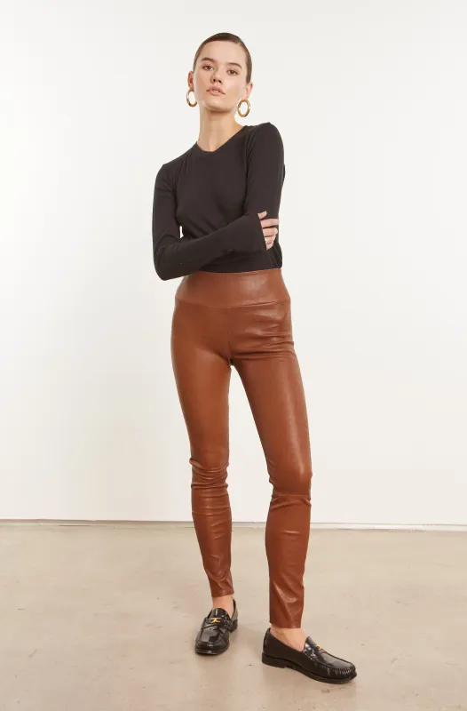 Dark Cognac Leather Ankle Leggings PR sold by SPRWMN