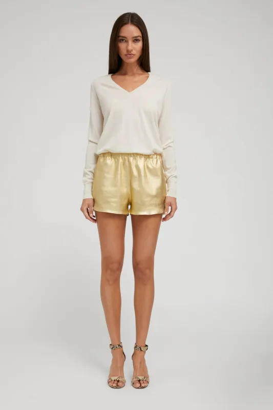 Gold Leather Dolphin Shorts PR sold by SPRWMN