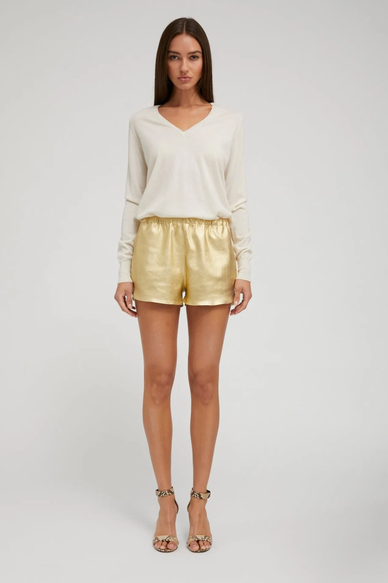 Gold Leather Dolphin Shorts PR sold by SPRWMN
