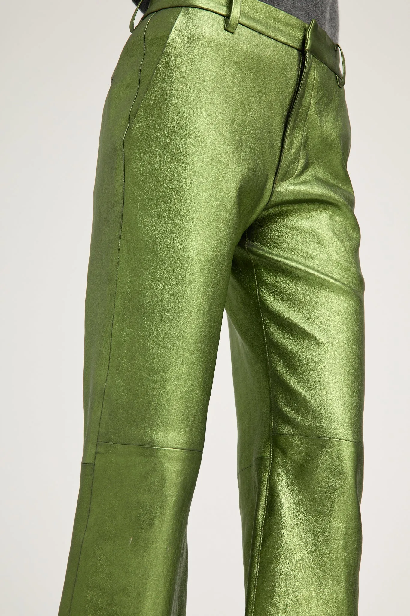 Metallic Green Leather Cropped Trousers PR sold by SPRWMN product image thumbnail 5